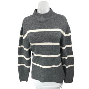 NEW F&F Women's Gray White Striped Knit Long Sleeve Turtleneck Sweater Top Sz M